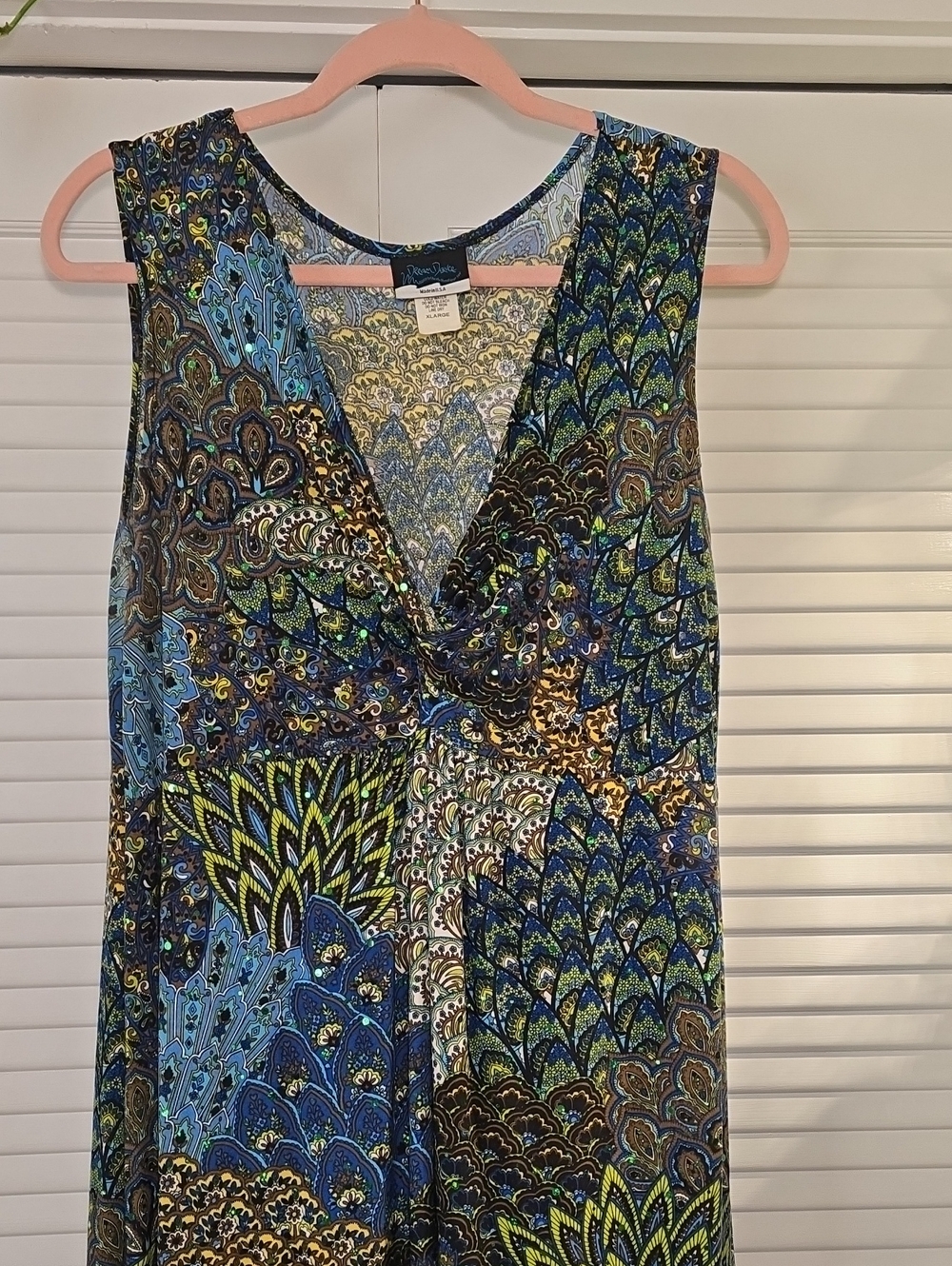Dream Dance Sequin Peacock Feather Maxi Dress Twist Front Boho Festival